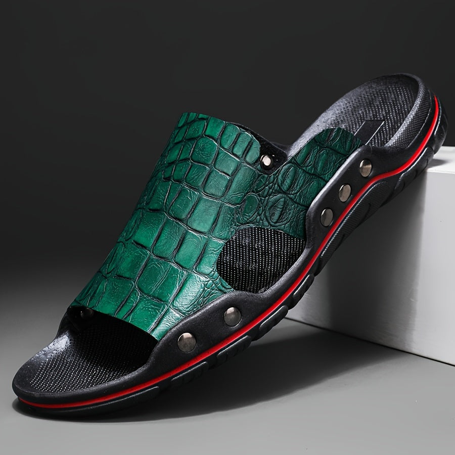 Komfortable slip-on-sandaler til mænd med krokodillestruktur