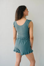 Damen Badeanzug mit Wickel-Front und Rüschensaum-Design