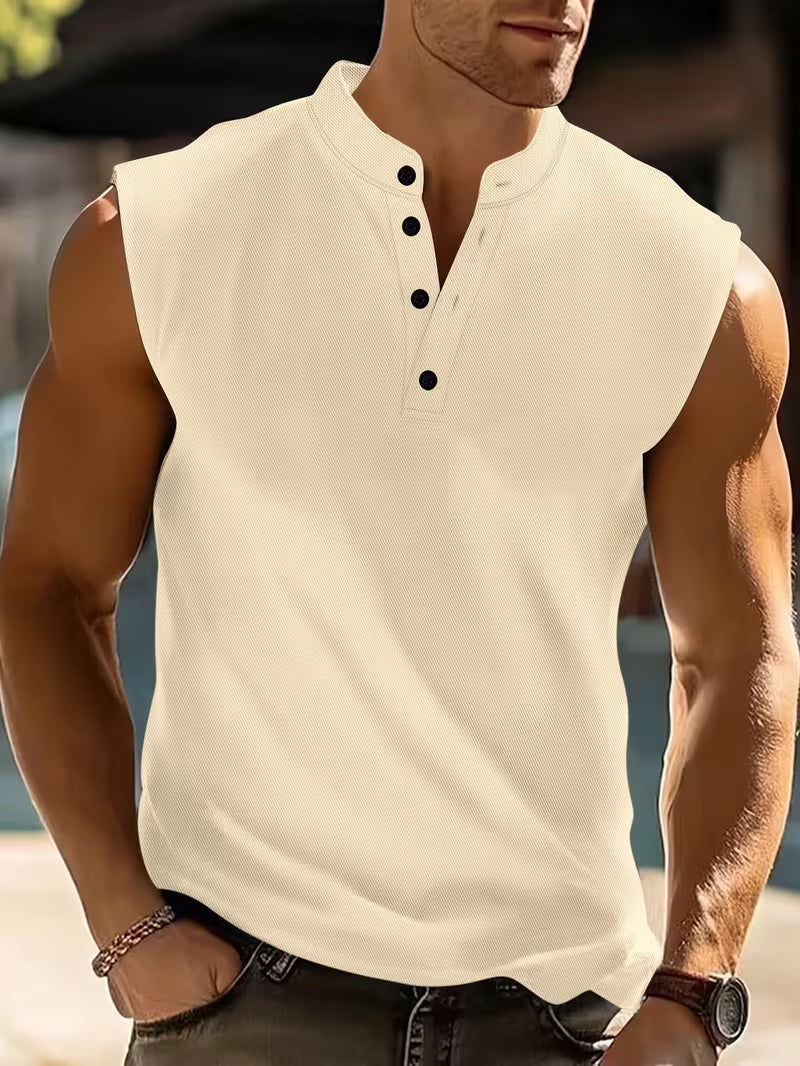 Débardeur Henley sans manches pour homme avec col montant