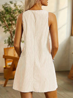 Abito da donna a righe, senza maniche, con tasche