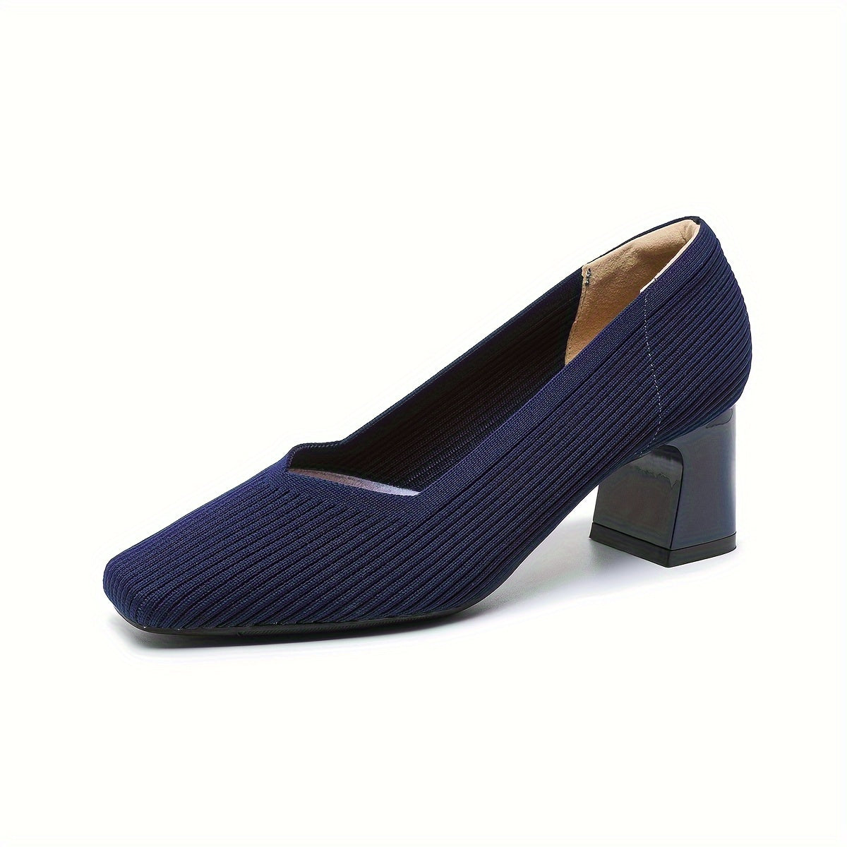 Women's Ribbed Block Heel Pumps