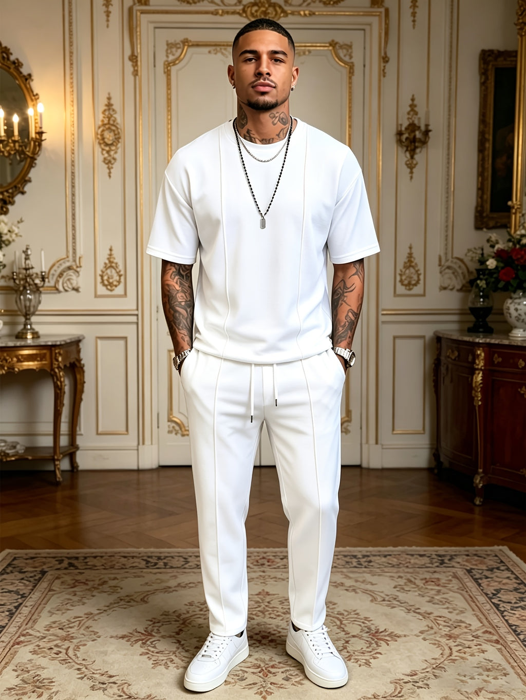 Men's Textured Relaxed T-Shirt & Trousers Set