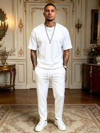 Men's Textured Relaxed T-Shirt & Trousers Set