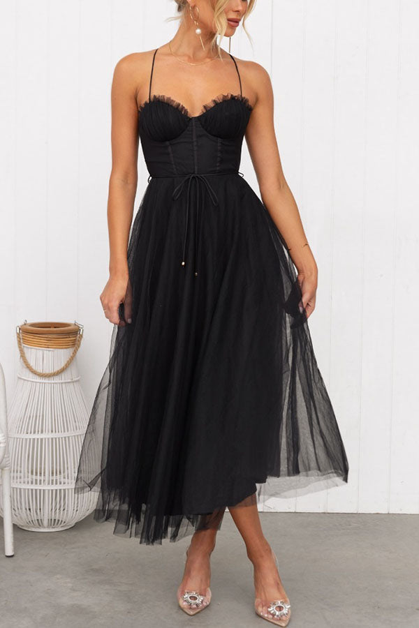 Women's Tulle Midi Dress for Elegant Summer Parties and Celebrations