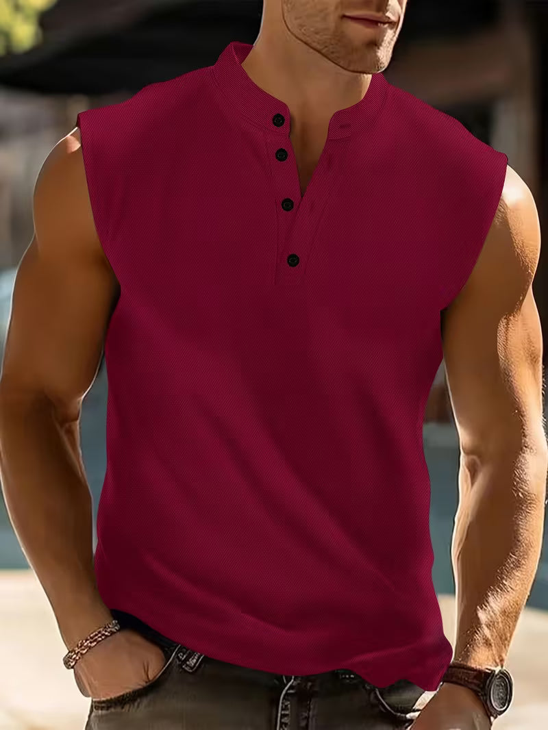 Débardeur Henley sans manches pour homme avec col montant