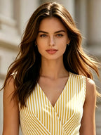 Women's Sleeveless Striped Wrap Midi Dress