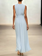 Ärmelloses Chiffon-Maxikleid für Damen mit geraffter Taille und fließendem Saum