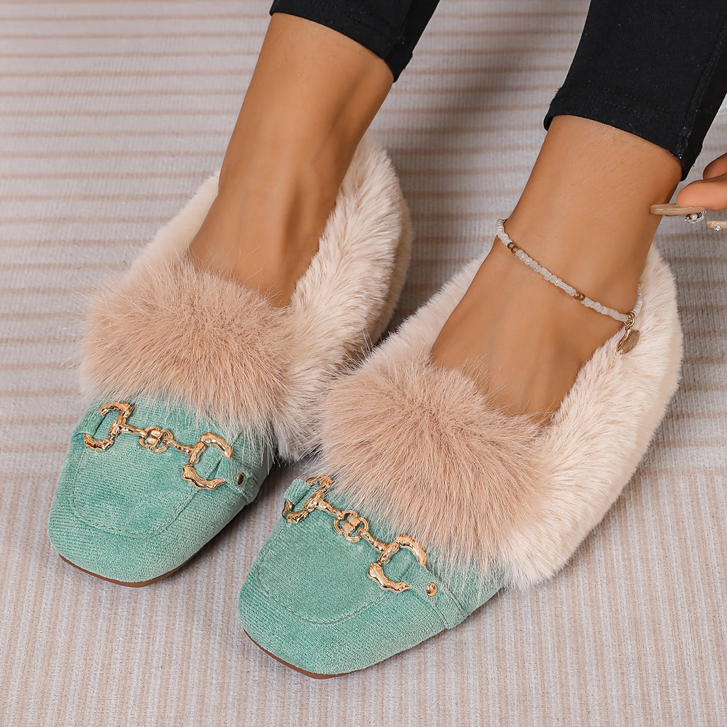 Mules chaussons pour femme bordés de fausse fourrure