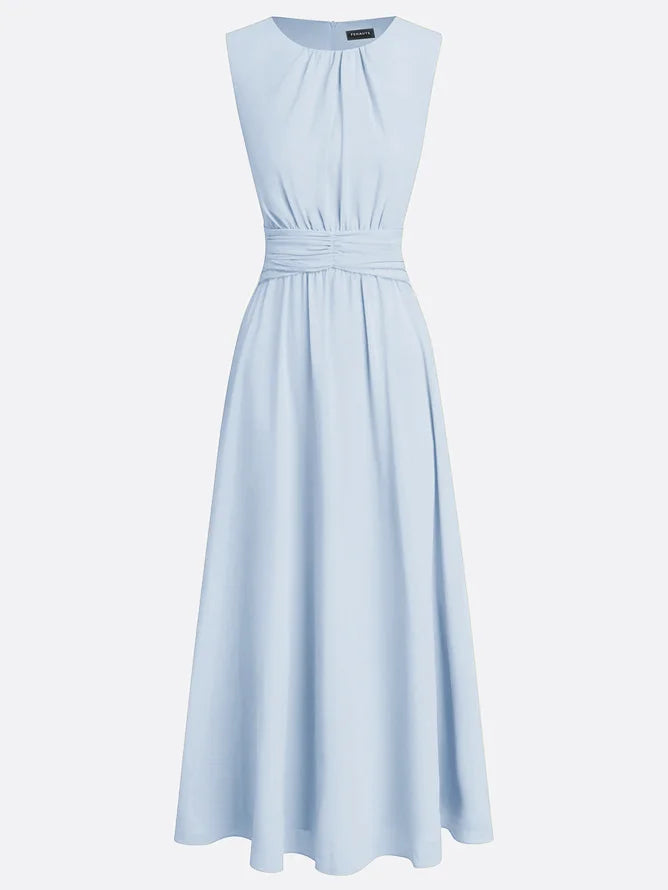 Ärmelloses Chiffon-Maxikleid für Damen mit geraffter Taille und fließendem Saum