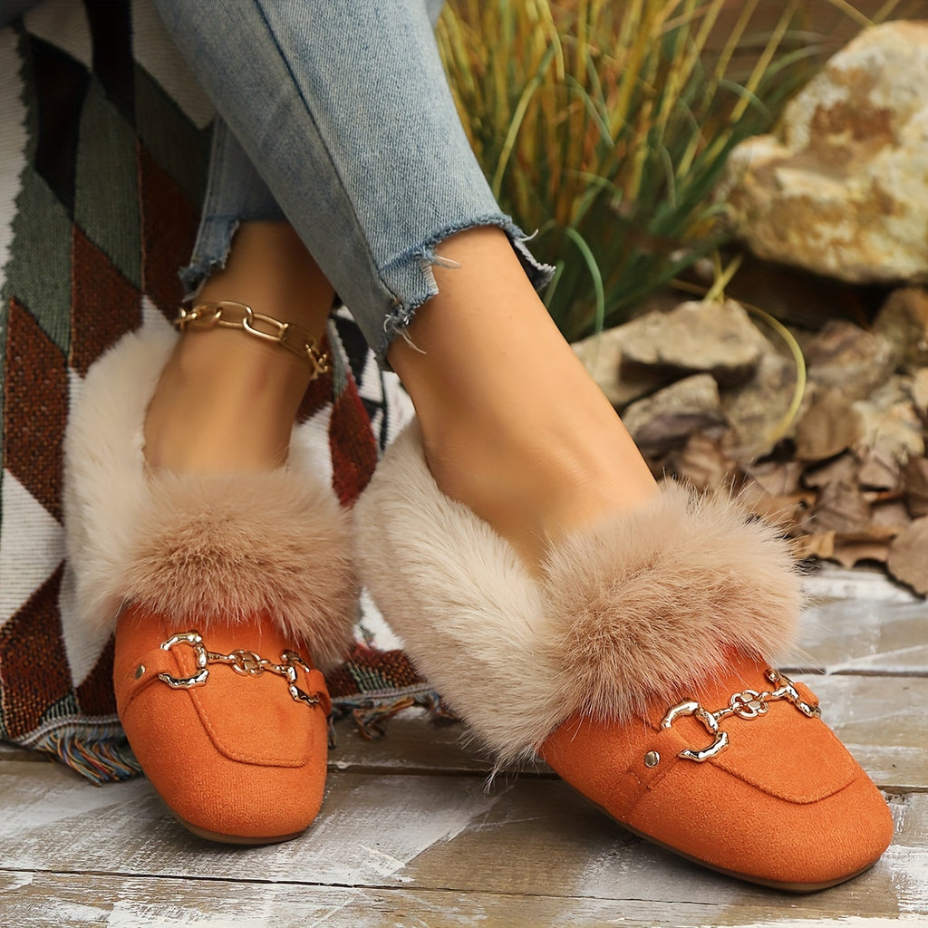Mules chaussons pour femme bordés de fausse fourrure