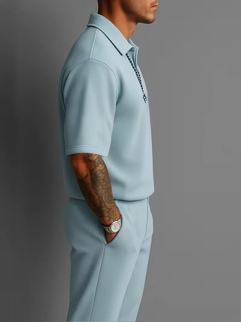 Herren Smart-Casual-Zweiteiler mit Poloshirt und geraden Hosenbeinen