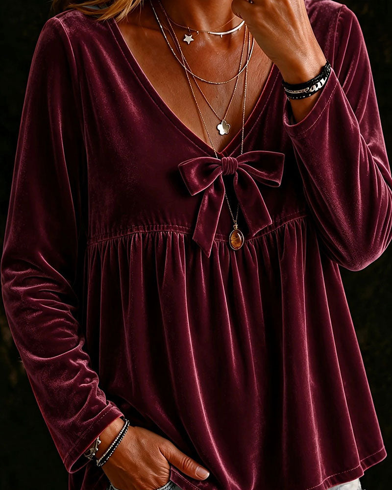Haut babydoll pour femme en velours avec nœud à l’avant