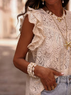 Women's Vintage Lace Flutter Sleeve Crochet Blouse