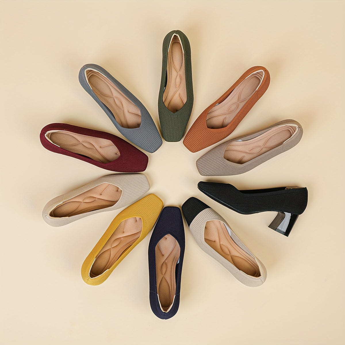 Women's Ribbed Block Heel Pumps