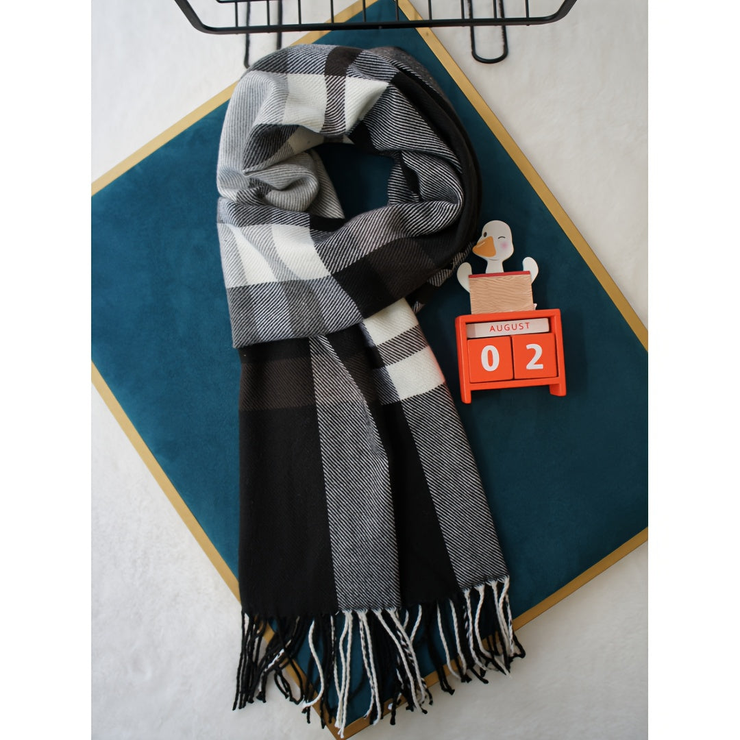 Men's Classic Plaid Fringed Winter Scarf