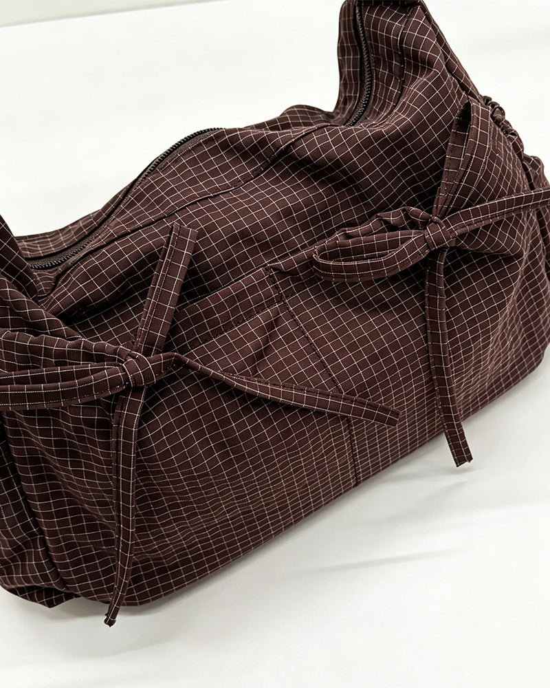 Damen-Schultertasche mit Karomuster und mehreren Fächern