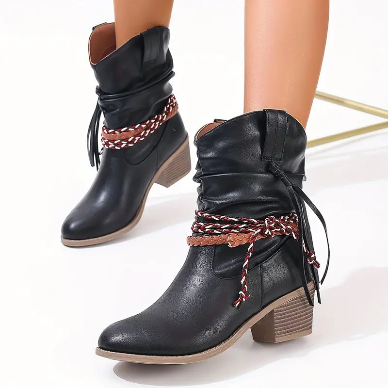 Bottes montantes tressées pour femmes, à hauteur du mollet, style enveloppant