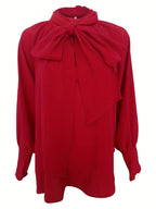 Damen Schleifenkragen-Bluse mit fließender Passform und eleganten langen Ärmeln