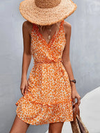 Women's Floral Surplice Mini Dress