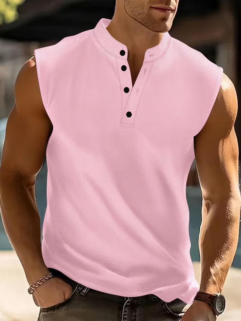 Débardeur Henley sans manches pour homme avec col montant