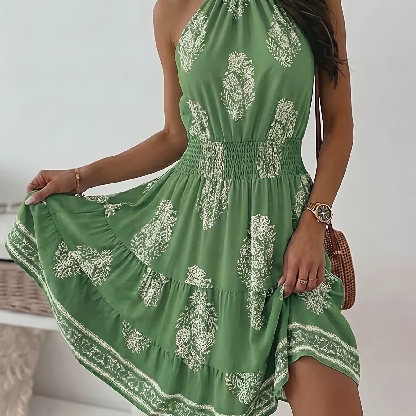 Women's Bohemian Paisley Print Halter Tiered Sundress