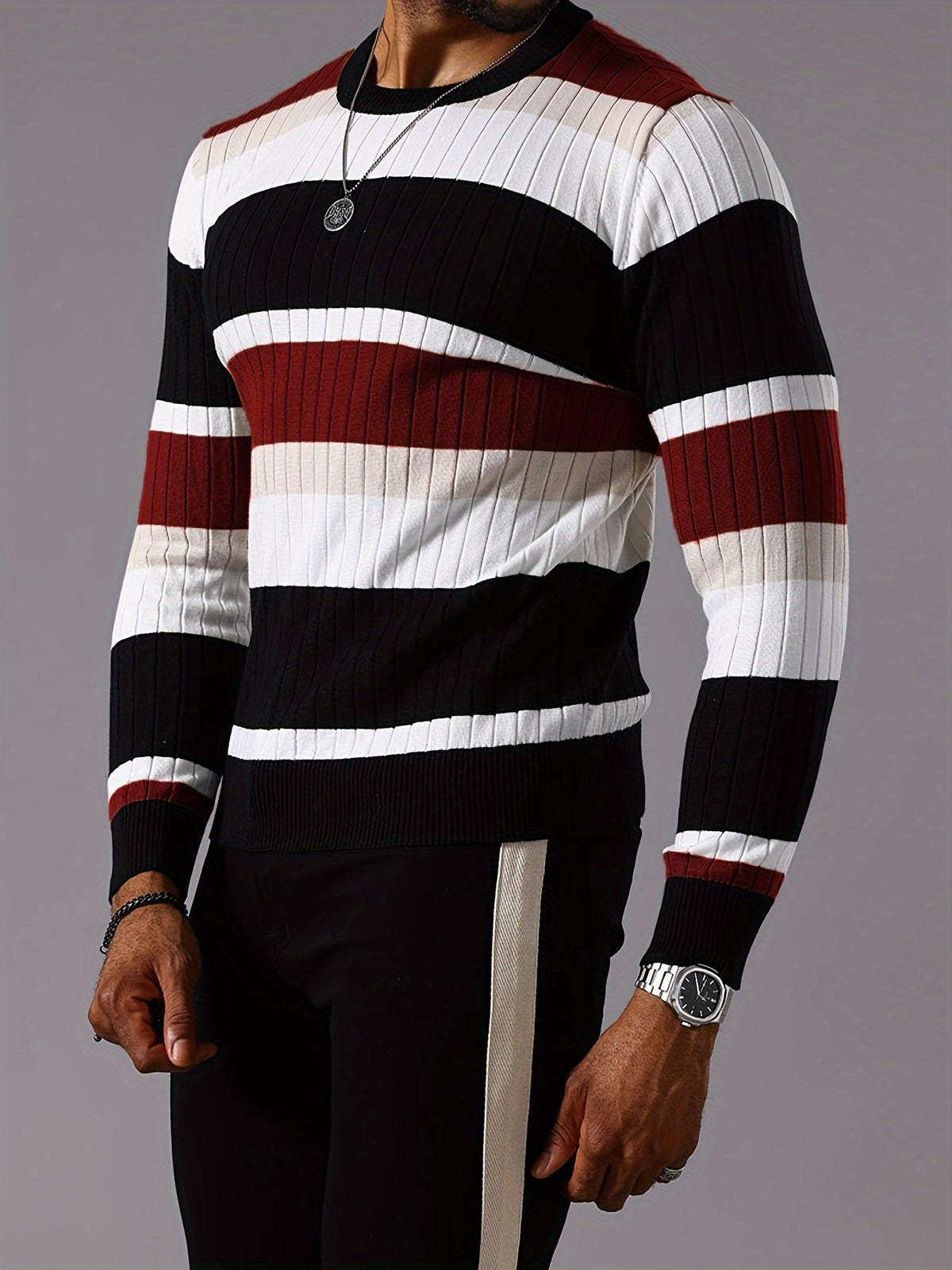 Maglione da uomo a blocchi di colore a coste