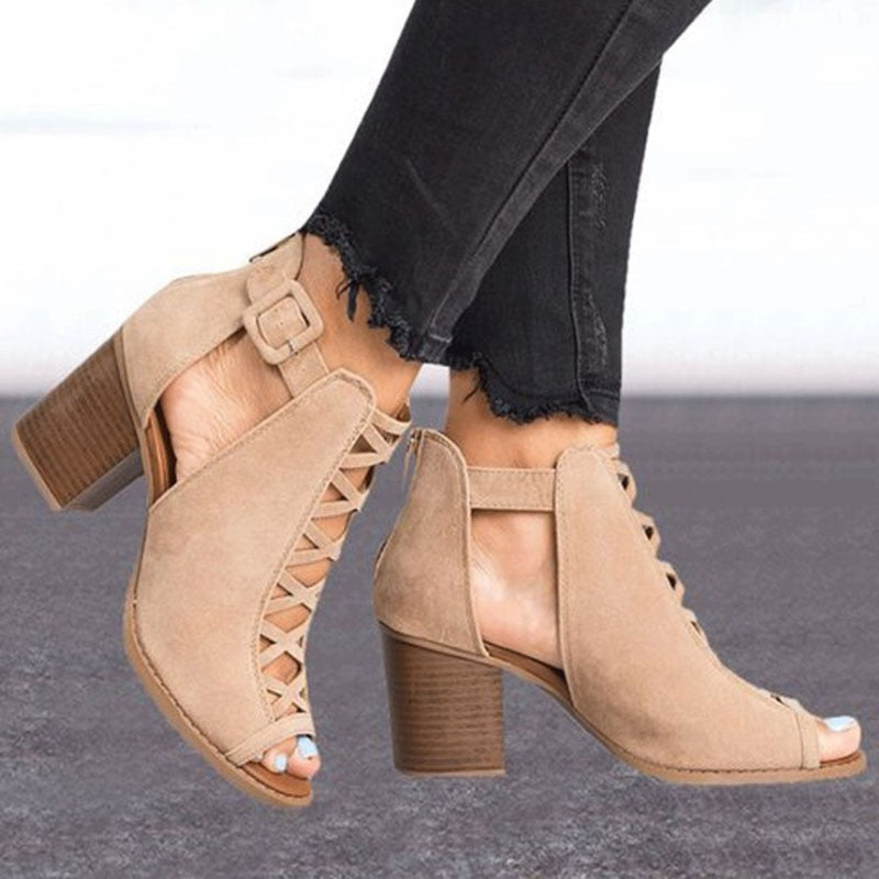 Women's Cutout Peep Toe Block Heel Sandals