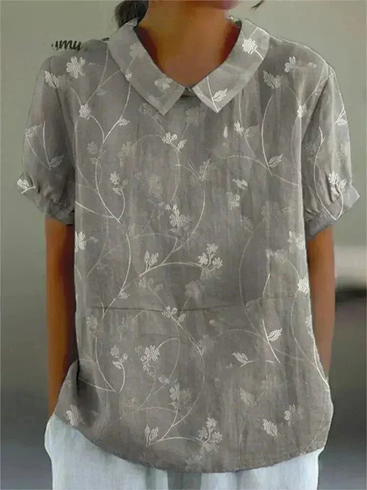 Blouse vintage à col Claudine et motif floral pour femme