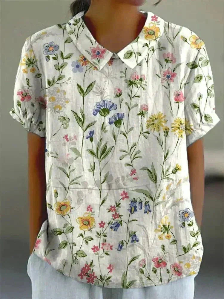 Blouse vintage à col Claudine et motif floral pour femme