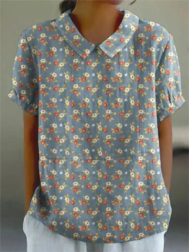 Blouse vintage à col Claudine et motif floral pour femme