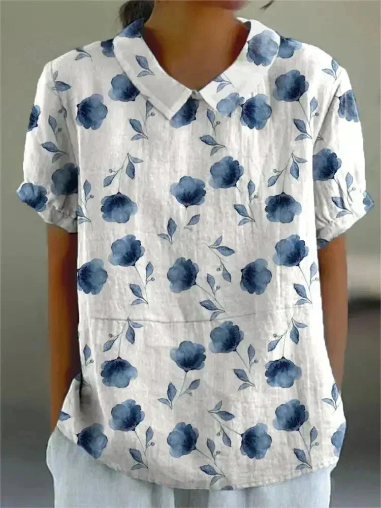Blouse vintage à col Claudine et motif floral pour femme