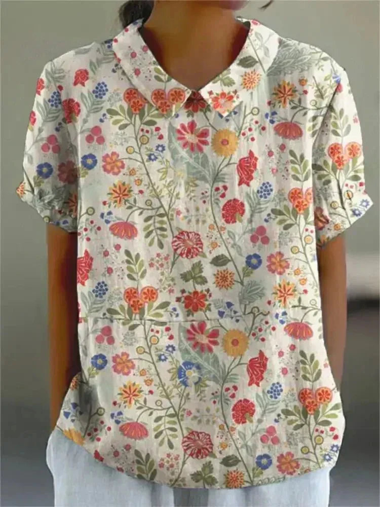Blouse vintage à col Claudine et motif floral pour femme