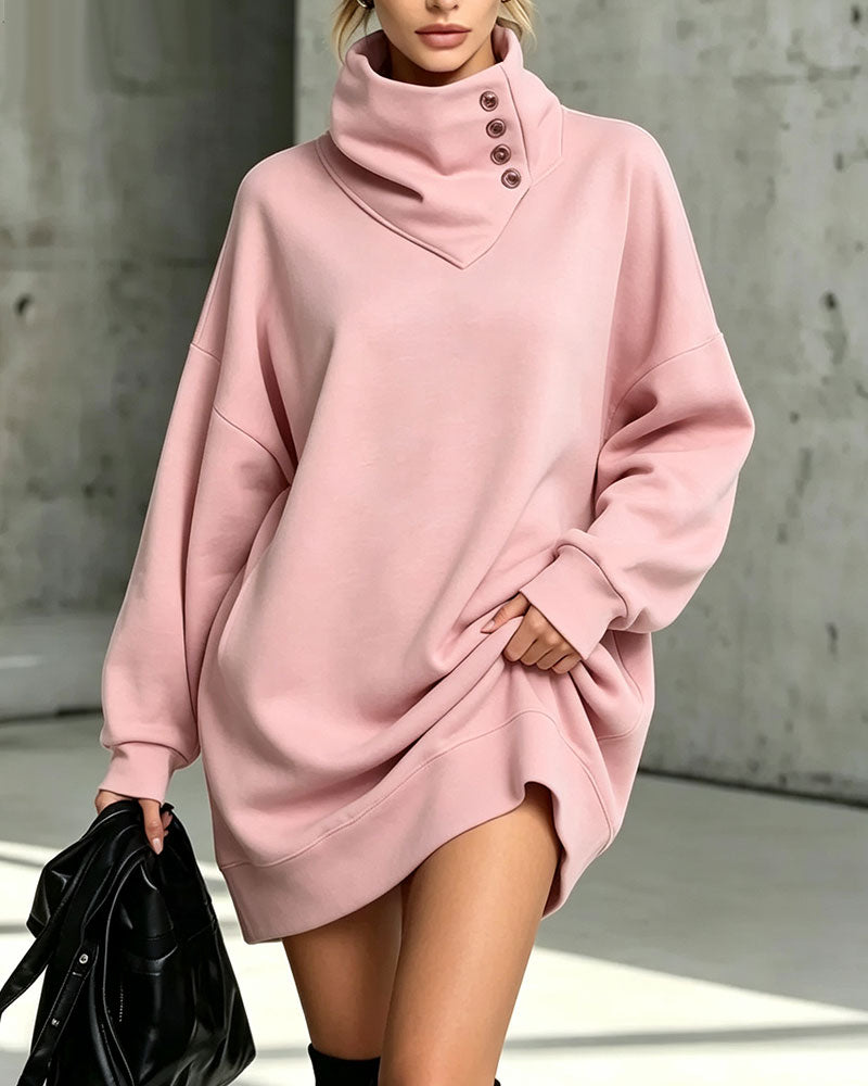 Sweat-shirt boutonné à col montant pour femme