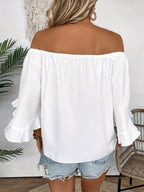 Women's Off-Shoulder Tie Front Ruffle Sleeve Blouse