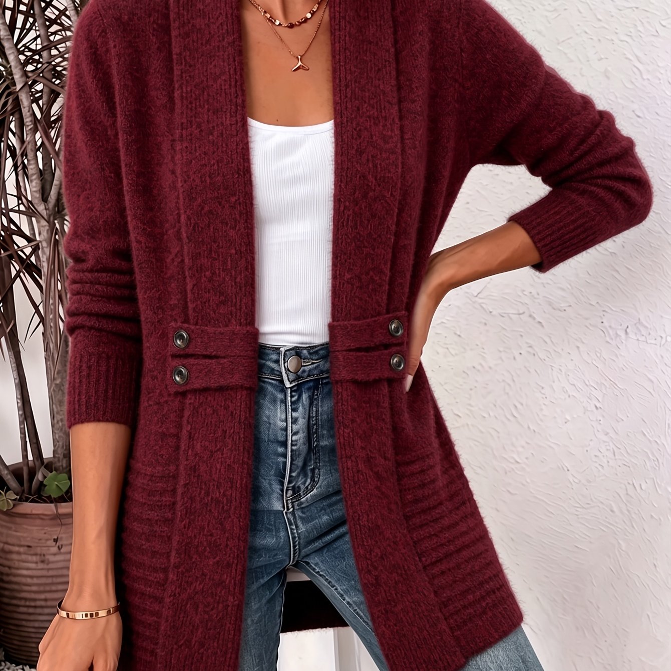 Women's Open Front Shawl Collar Knit Cardigan Sweater