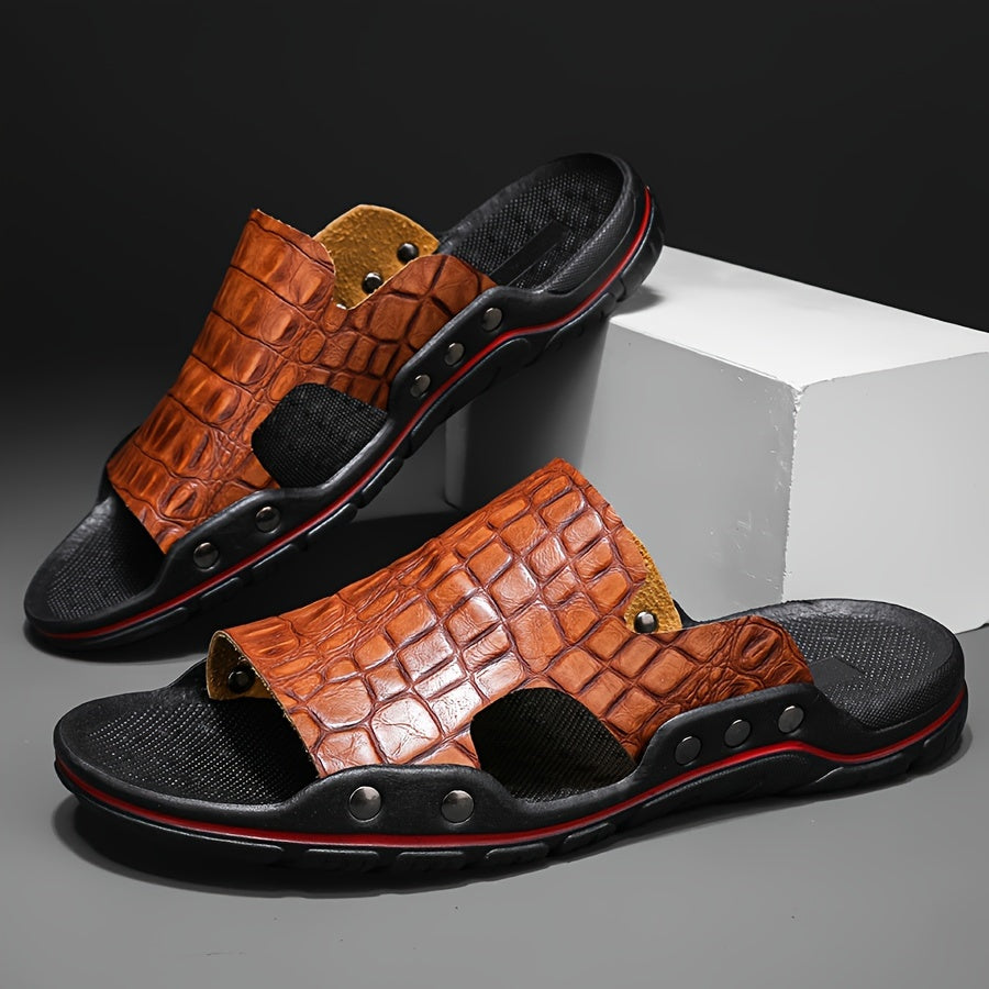 Komfortable slip-on-sandaler til mænd med krokodillestruktur