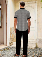 Men's Geometric Button-Up Shirt & Trousers Set