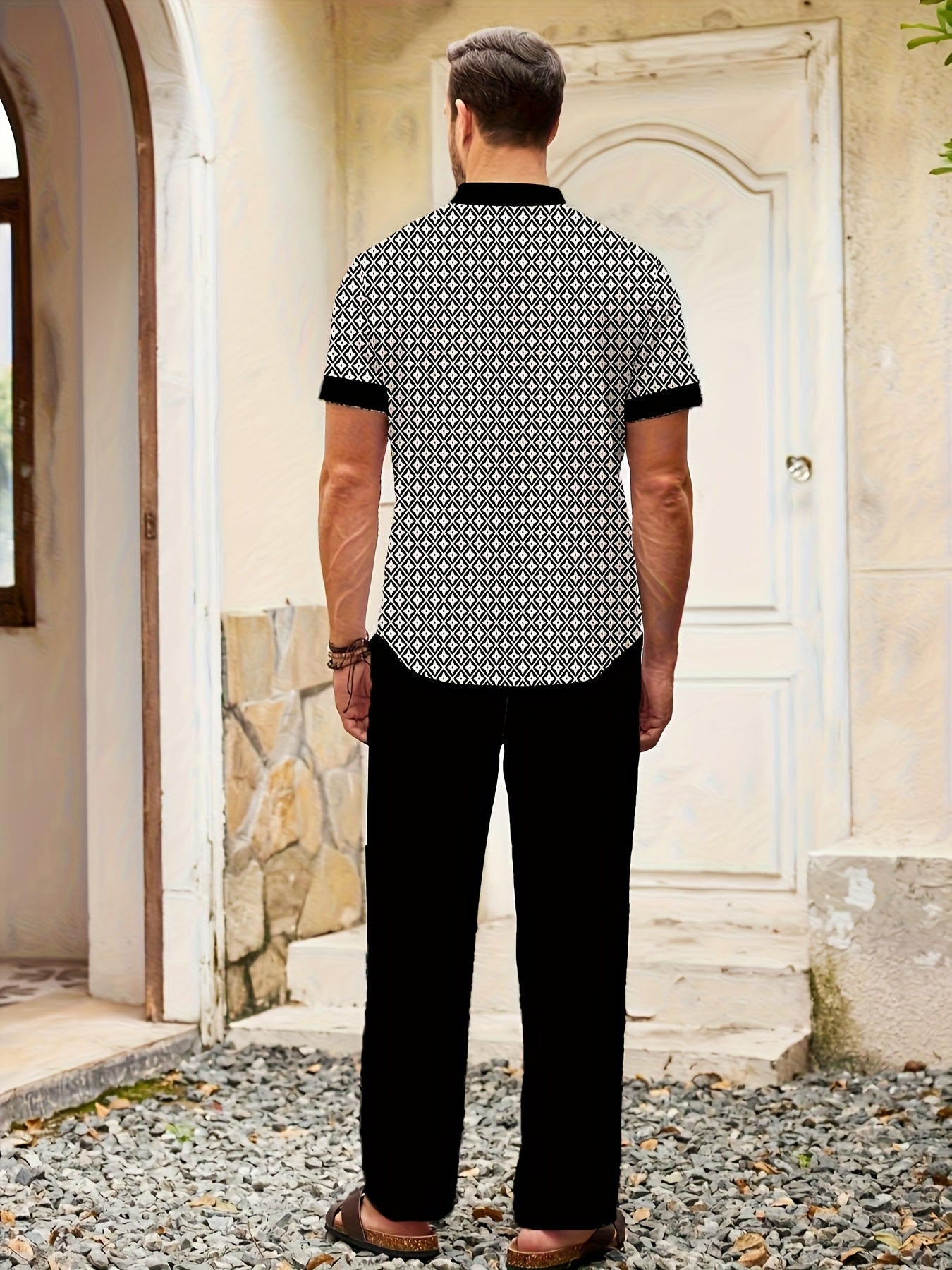 Men's Geometric Button-Up Shirt & Trousers Set