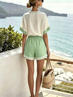 Women's V-Neck Two-Piece Shorts Set with Relaxed Fit for Holidays