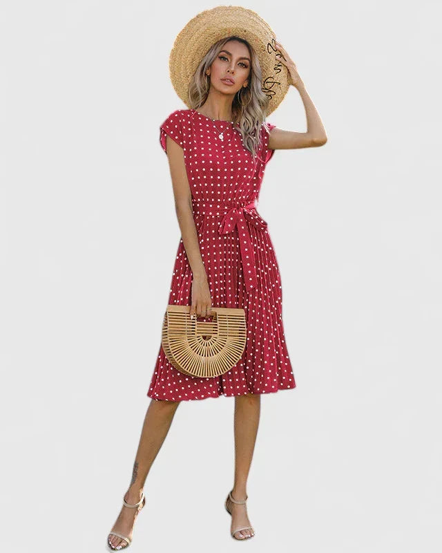 Women’s Polka Dot Belted Midi Dress