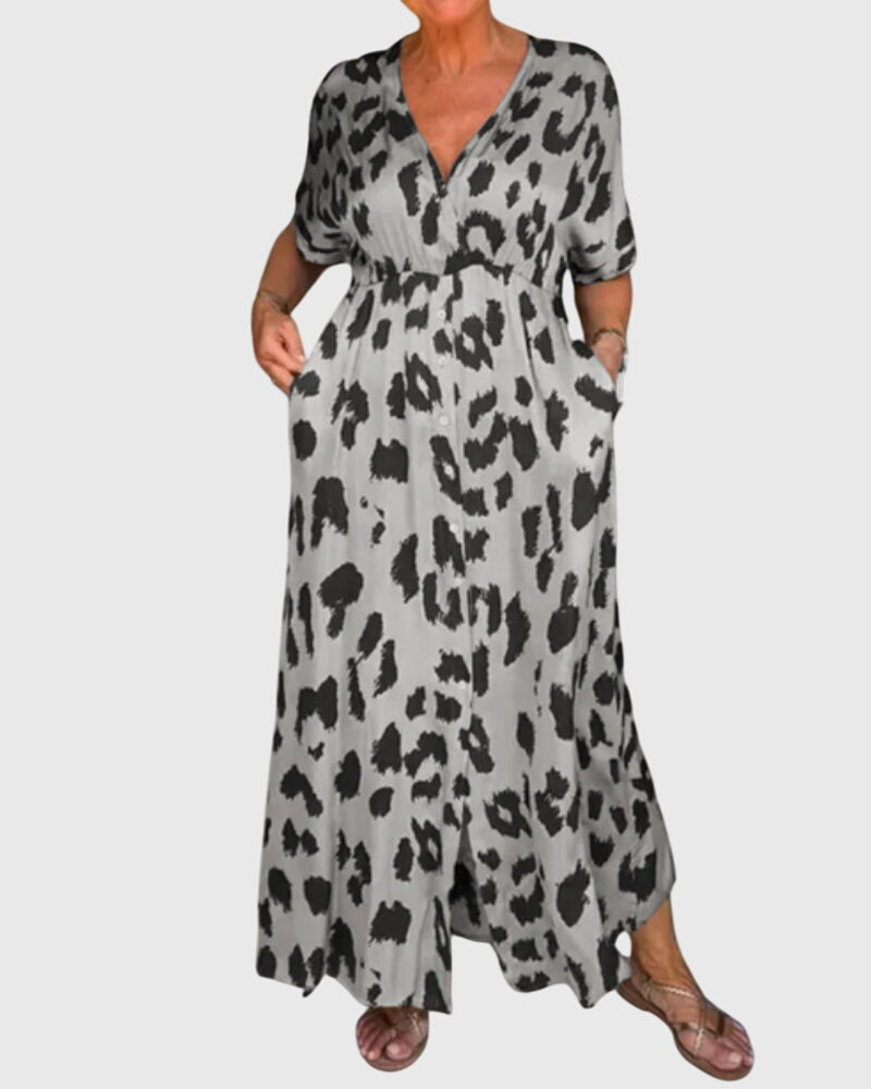 Women’s Animal Print V-Neck Maxi Dress