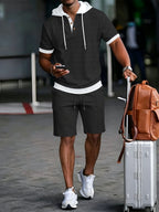Men's Textured Hooded T-Shirt & Shorts Set