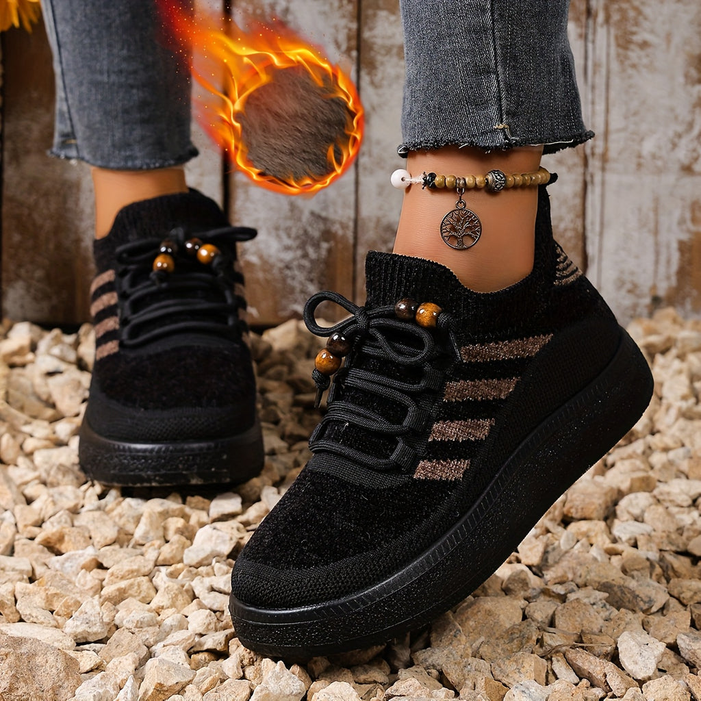 Strikkede sneakers til kvinder med imiteret pelsfor