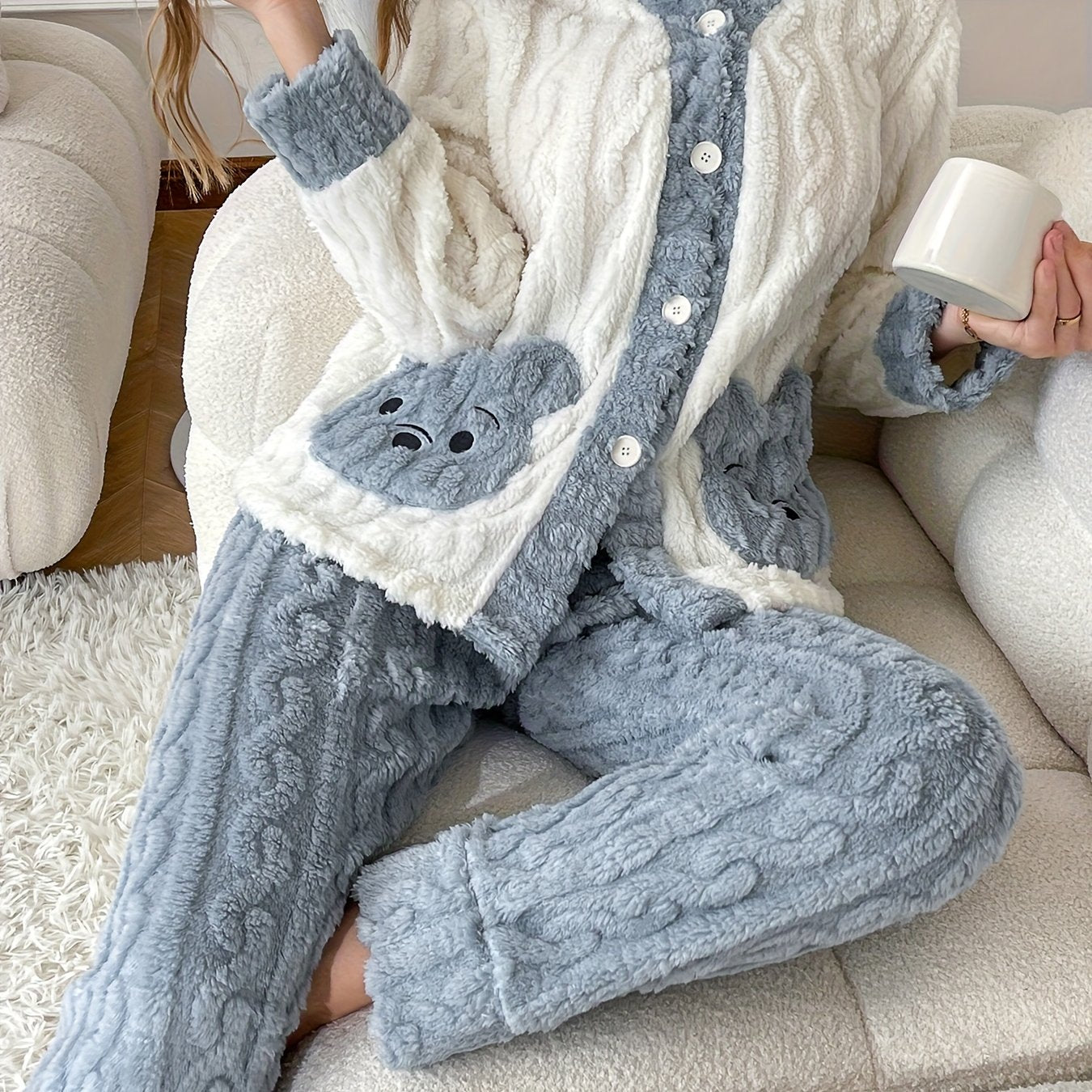 Women’s Plush Button-Up Pajama Set