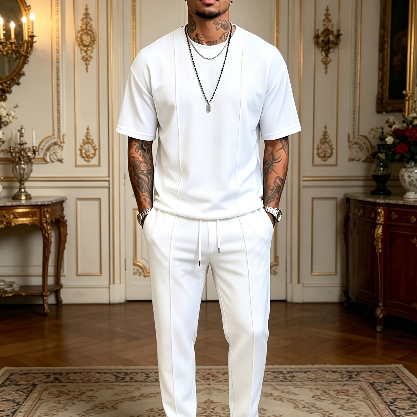 Men's Textured Relaxed T-Shirt & Trousers Set