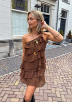 Damen Mini-Kleid mit einer Schulter, Rüschen und locker fließender Passform