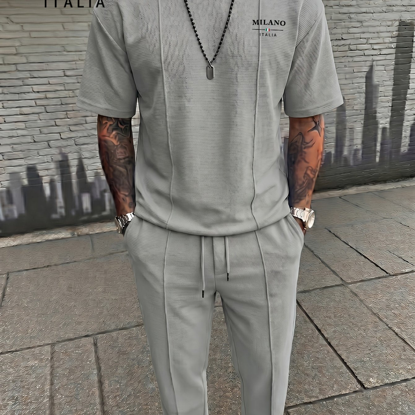 Men's Textured Relaxed T-Shirt & Trousers Set