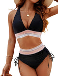 Damen Bikini-Set mit hohem Bund und V-Ausschnitt, verziert mit strukturierter Einfassung