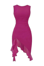 Damen Midikleid mit Raffung, Rüschensaum und ärmelloser, figurbetonter Passform