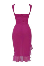 Damen Midikleid mit Raffung, Rüschensaum und ärmelloser, figurbetonter Passform